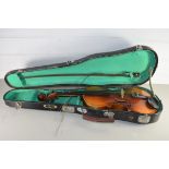 MODERN CASED VIOLIN AND BOW