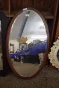 OVAL BEVELLED WALL MIRROR IN OAK FRAME, 87CM WIDE