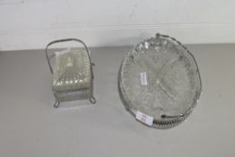 METAL FRAMED HORS D'OEUVRES DISH AND ACCOMPANYING BUTTER DISH
