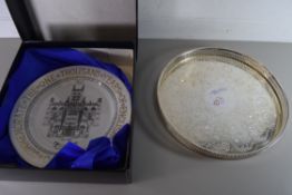 AYNSLEY PLATE COMMEMORATING 1000 YEARS OF ENGLISH MONARCHY TOGETHER WITH A SILVER PLATED SERVING