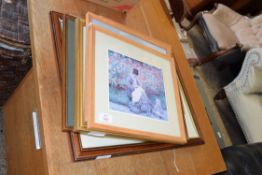MIXED LOT OF ASSORTED PICTURES TO INCLUDE A RANGE OF PRINTS AFTER CLAUDE MONET, A FURTHER COLOURED