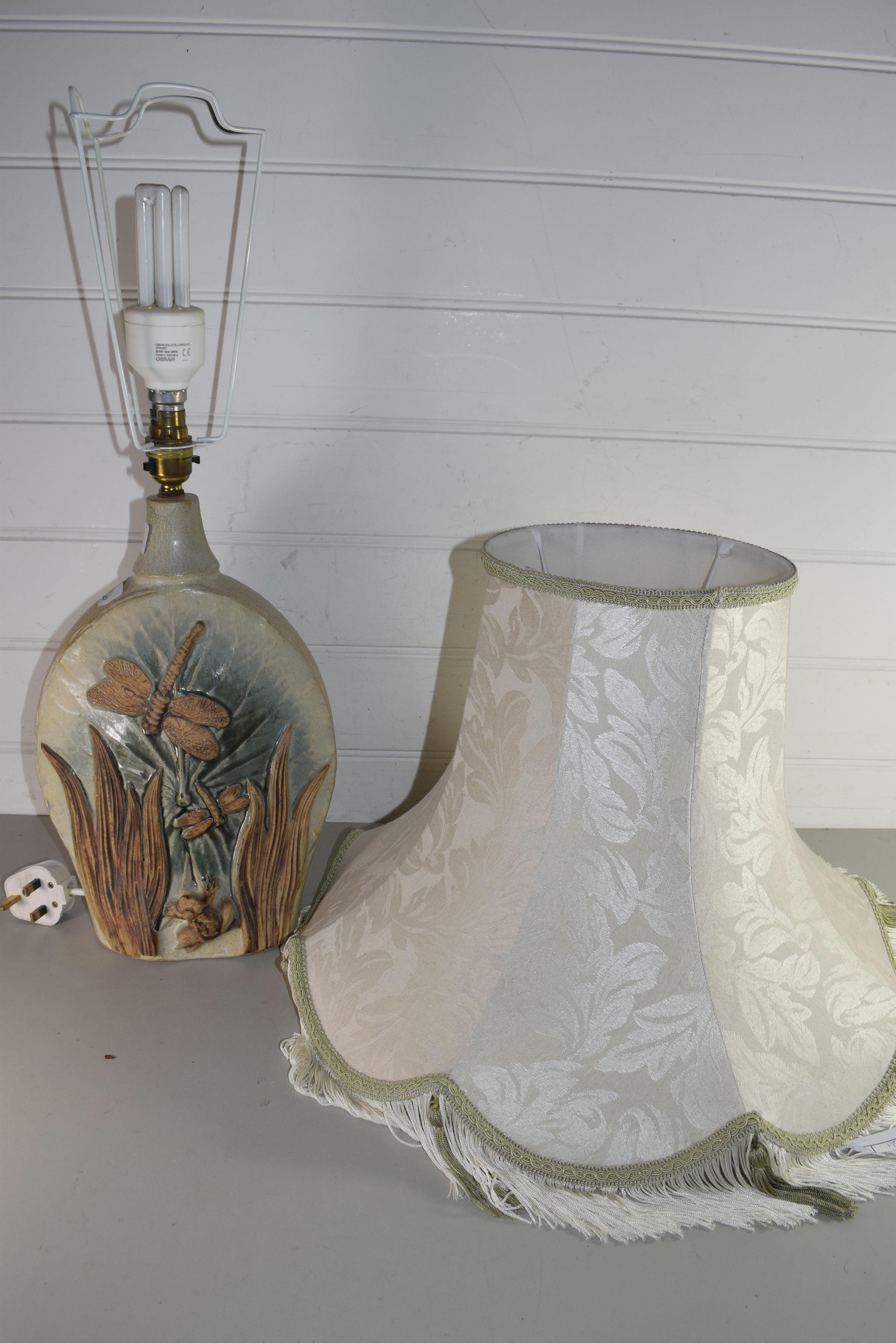 BERNARD ROOKE, STONEWARE STUDIO POTTERY TABLE LAMP BASE DECORATED WITH DRAGONFLIES AND FROG