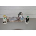 NAO FIGURE OF A RECUMBENT GIRL TOGETHER WITH A PAIR OF ANDY CAPP SALT AND PEPPER POTS (3)