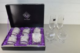 A BOXED SET OF EDINBURGH CRYSTAL GLASS TUMBLERS TOGETHER WITH FOUR FURTHER LOOSE GLASSES
