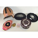 MIXED LOT COMPRISING TWO BERETS, TWO SMALL FEZ TYPE HATS AND A CFL HAT