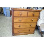 VICTORIAN MAHOGANY CHEST OF TWO SHORT OVER THREE LONG DRAWERS WITH TURNED KNOB HANDLES, 102CM WIDE