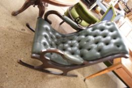 GREEN BUTTONED LEATHER UPHOLSTERED ROCKING CHAIR, 80CM WIDE