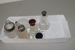 BOX CONTAINING SMALL CUT GLASS DRESSING TABLE BOTTLES AND A FURTHER ROYAL CRESTED PAPERWEIGHT