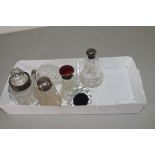 BOX CONTAINING SMALL CUT GLASS DRESSING TABLE BOTTLES AND A FURTHER ROYAL CRESTED PAPERWEIGHT