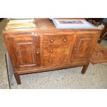 EARLY 20TH CENTURY OAK AND BURR WOOD SIDEBOARD WITH TWO DOORS AND THREE DRAWERS, 120CM WIDE