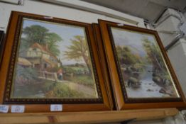 THREE OLEOGRAPH PRINTS, A QUIET SPOT ON THE RIVER AND COUNTRY LIFE, SET IN HARDWOOD FRAMES