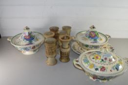 MIXED LOT COMPRISING THREE MASONS FLORAL DECORATED VEGETABLE DISHES IN THE STRATHMORE AND REGENCY