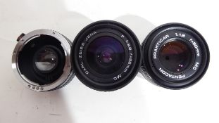 Prakticar 50mm lens together with Carl Zeiss Jena 28mm lens and a Prakticar auto teleconverter