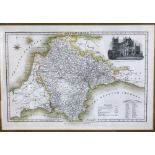 JAMES PIGOT: DEVONSHIRE, engraved part hand coloured map circa 1844, vignette of Exeter Cathedral,