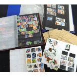 Two boxes assorted World stamps in various albums on leaves etc, mainly mint and used GB including