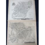 SOCIETY FOR THE DIFFUSION OF USEFUL KNOWLEDGE: TWO ENGRAVED PART HAND COLOURED RUSSIA TOWN PLANS