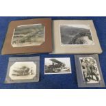 Small old disintegrating postcard album and an old photo album containing circa 50 picture postcards