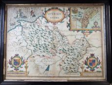 JOHN SPEED: DENBIGHSHIRE, engraved hand coloured map [1611], approx 380 x 510mm, framed and glazed