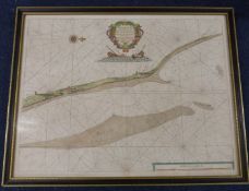 GREENVILLE COLLINS: 2 engraved hand coloured sea charts from GREAT BRITAIN~S COASTING PILOT, first