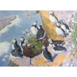 CHARLES FREDERICK TUNNICLIFFE: coloured print Puffins, limited edition of 350, numbered (66), approx