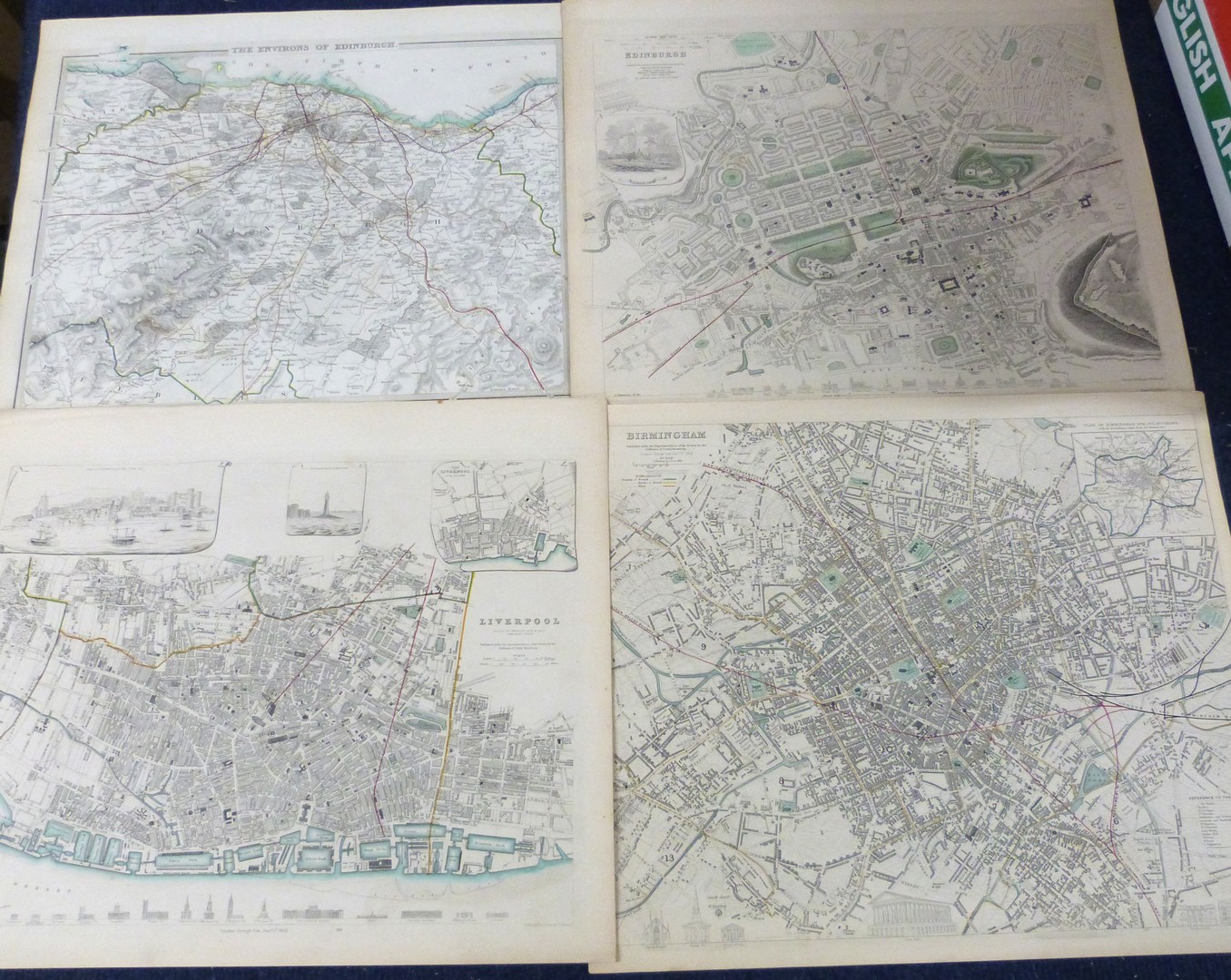 SOCIETY FOR THE DIFFUSION OF USEFUL KNOWLEDGE: FIVE ENGRAVED PART HAND COLOURED TOWN PLANS UK AND