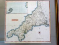 SAMUEL JOHN NEELE: CORNWALL, engraved hand coloured map pub Cadell & Davies, 1814, inset Scilly