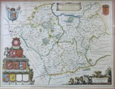 JOAN BLAUE: LEICENTRENSIS COMITATUS, engraved hand coloured map circa 1645, approx 380 x 500mm,