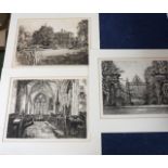 WILLIAM MONK: 3 Oxford etchings ex ~The Calendar~, comprising The Garden Gate, Trinity College,