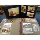 Box of mixed items including an accumulation of modern picture postcards in two albums and a shoe