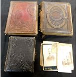 Carton three disintegrating Victorian carte de visite albums containing a few only, mainly ports