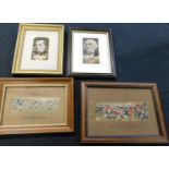 Three boxes assorted Thomas Stevens & others 21 assorted framed Stevengraphs etc