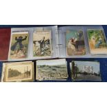 Shoe box circa 120 picture postcards in a modern album and loose in packet, topographical