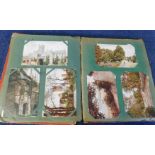 Old disintegrating postcard album containing 100+ UK topographical postcards circa 1920s