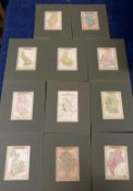 J WALLIS: 11 assorted engraved hand coloured England county maps circa 1819, approx 130 x 90mm + 5