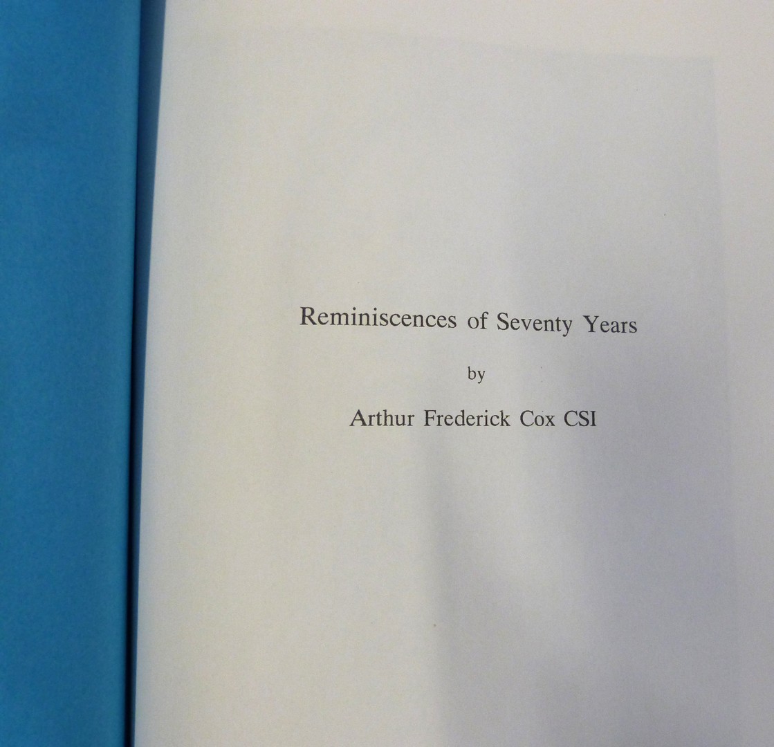 ARTHUR FREDERICK COX: REMINISCENCES OF SEVENTY YEARS, Jean & Gordon Cox, 1995 (70), numbered (