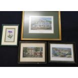 Three boxes 40+ framed or mounted modern silk pictures