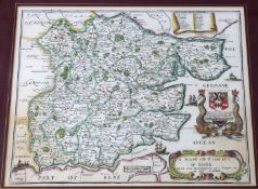 RICHARD BLOME: A MAPP OF YE COUNTY OF ESSEX, engraved hand coloured map [1673], approx 255 x