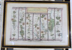 OWEN/BOWEN, 2 hand coloured engraved road maps, 1736, printed recto and verso, comprising THE ROAD