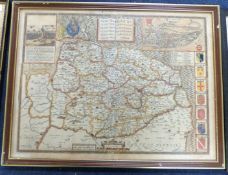 JOHN SPEED: NORFOLK..., engraved hand coloured map [1627], approx 375 x 505mm, double glazed