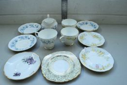 MIXED LOT OF FLORAL DECORATED TEA WARES TO INCLUDE COLCLOUGH