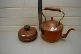 COPPER AND BRASS KETTLE TOGETHER WITH A COPPER FOOT WARMER