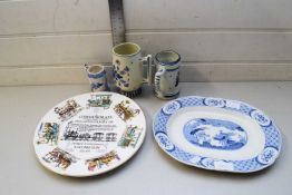 MIXED LOT OF MODERN DELFT MUGS, STEPHENSONS LOCOMOTIVE PLATE AND OTHER ITEMS