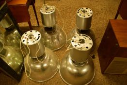 FOUR LARGE STEEL FRAMED LIGHT FITTINGS