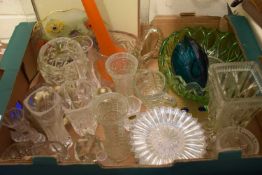 BOX OF MIXED GLASS VASES, BOWLS AND PICTURE FRAME ETC