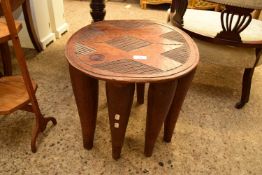 ETHNIC HARDWOOD EIGHT-LEG OCCASIONAL TABLE WITH CARVED DETAIL, 43CM DIAM