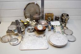 MIXED LOT COMPRISING SILVER PLATED PLACE MATS, OVAL PHOTOGRAPH FRAME WITH EASEL BACK, OTHER SMALL