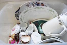 BOX OF MIXED CERAMICS TO INCLUDE ALFRED MEAKIN SPRINGWOOD TEA POT, WEDGWOOD HATHAWAY RD PIN TRAY,