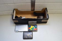 BOX OF MIXED ITEMS TO INCLUDE CIGARETTE LIGHTERS, PEN KNIVES, CIGARETTE CASES, TOBACCO TIN ETC