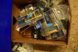 BOX OF AS NEW HARDWARE STORE DOOR HANDLES AND OTHER ITEMS