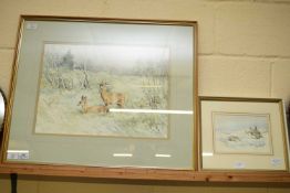 JASON PARTNER, ROE DEER AT THETFORD, WATERCOLOUR, F/G, 72CM WIDE TOGETHER WITH TWO FURTHER